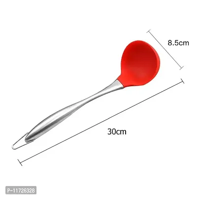 Baskety Silicone Soup Ladle High Temperature Resistant to 480°F Sanitary Design Non-Stick Pan(Silicone Soup Ladle Handle Stainless Steel) Red Pack of 1-thumb2