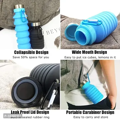 Ramkuwar Collapsible Water Bottle, Reuseable BPA Free Silicone Foldable Water Bottles for Travel Gym Camping Hiking, Portable Leak Proof Sports Water Bottle with Carabiner-thumb5