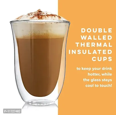 Baskety Glass Coffee Mugs - 270ml Double Walled Insulated Mug with Handle, Perfect for Latte, Americano, Cappuccinos, Tea Bag, Beverage. (Pack of 1)-thumb4