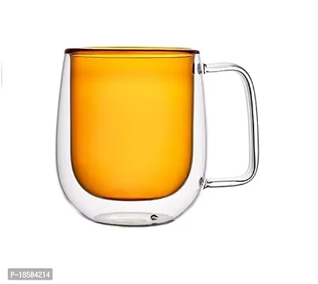Ramkuwar Double Walled Coffee Mug 250ML Coffee Cups with Handle Insulated Layer Tea Cups Heat Resistant Borosilicate Glass Microwave Safe Ideal for Hot and Cold Drinks(Pack of 1 Orange)