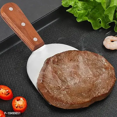 Ramkuwar Stainless Steel Nonstick Fried Egg Shovel Pancake Meat Spatula Scrapers Beefsteak Hamburger Turner Cooking Flipping Tool with Wooden Non-Slip Handle for Home Kitchen Restaurants-thumb4