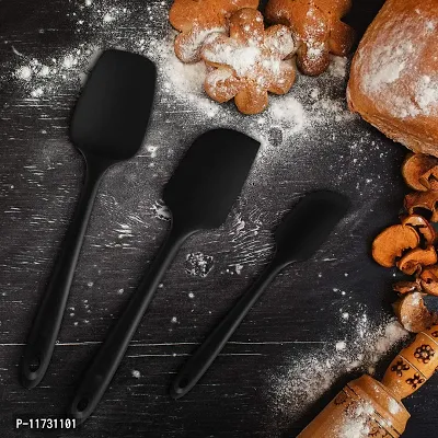 Ramkuwar Silicone Spatula Set 3 Piece-Mini, Large Rubber Scraper& Spoonula 600F Heat Resistant with Stainless Steel Filler for Cooking Baking and Mixing.(SPATULA-3A) (Black)-thumb4