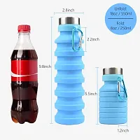 Baskety Collapsible Water Bottle, Reusable BPA Free Silicone Foldable Water Bottles for Travel Gym Camping Hiking, Portable Leak Proof Sports Water Bottle with Carabiner, 550ml (Blue, Pack of 1)-thumb1