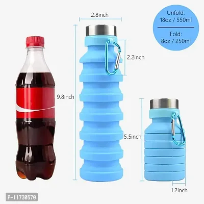 Baskety Collapsible Water Bottle, Reusable BPA Free Silicone Foldable Water Bottles for Travel Gym Camping Hiking, Portable Leak Proof Sports Water Bottle with Carabiner, 550ml (Blue, Pack of 1)-thumb2