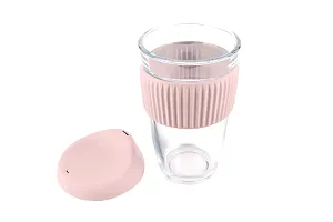 Ramkuwar Hand Blown Borosilicate Glass Tumbler Reusable Coffee Cup with Food Grade Silicone Seal Lid and Thermal Sleeve Recyclable Travel Mug 500ML Pink Pack of 1-thumb2