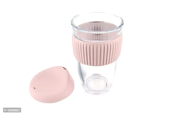 Ramkuwar Hand Blown Borosilicate Glass Tumbler Reusable Coffee Cup with Food Grade Silicone Seal Lid and Thermal Sleeve Recyclable Travel Mug 500ML Pink Pack of 1-thumb3