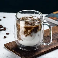 Baskety Glass Coffee  Tea Cup Mug with Glass Lid, Double Wall Borosilicate Glass Latte Espresso Mug with Insulated Handle, Dishwasher Safe, 250ml (Pack of 1)-thumb4