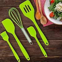 Ramkuwar 5 Piece Silicone Baking Utensils Set – Spatula, Whisk, Brush, Spoon, Scraper Baking Utensil Tool Set Ideal for Mixing, Baking & Cooking Silicone Kitchen Utensils (5-Piece) (Green)-thumb4