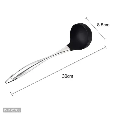 Baskety Silicone Soup Ladle High Temperature Resistant to 480°F Sanitary Design Non-Stick Pan(Silicone Soup Ladle Handle Stainless Steel) Black Pack of 1-thumb2