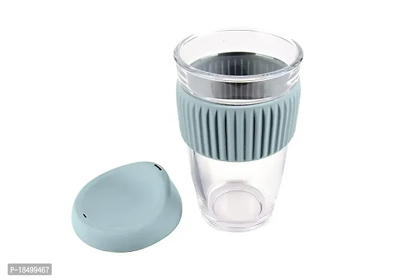 Ramkuwar Hand Blown Borosilicate Glass Tumbler Reusable Coffee Cup with Food Grade Silicone Seal Lid and Thermal Sleeve Recyclable Travel Mug 500ML Blue Pack of 1-thumb5