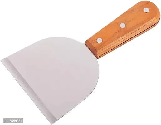 Ramkuwar Stainless Steel Nonstick Fried Egg Shovel Pancake Meat Spatula Scrapers Beefsteak Hamburger Turner Cooking Flipping Tool with Wooden Non-Slip Handle for Home Kitchen Restaurants