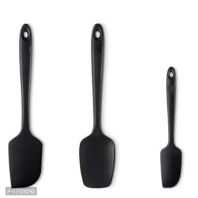 Baskety Silicone Spatula Set 3-Piece, Yunliu Heat-Resistant One Piece Design Seamless Rubber Spatula Dishwasher Safe for Mixing Cooking & Baking 3A (Black)-thumb0