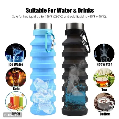 Ramkuwar Collapsible Water Bottle, Reuseable BPA Free Silicone Foldable Water Bottles for Travel Gym Camping Hiking, Portable Leak Proof Sports Water Bottle with Carabiner-thumb4