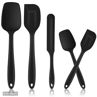 Baskety Silicone Spatula Set, 5 PCS Heat Resistant Rubber Spatulas Utensils for Nonstick Cookware Baking Cooking Mixing, Seamless & Flexible, Dishwasher Safe Black