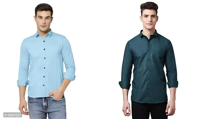 Fabulous Polyester Solid Long Sleeves Casual Shirts For Men- Pack Of 2-thumb0