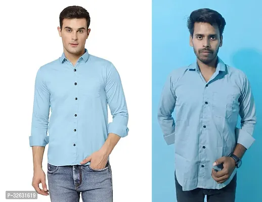 Fabulous Polyester Solid Long Sleeves Casual Shirts For Men- Pack Of 2-thumb0