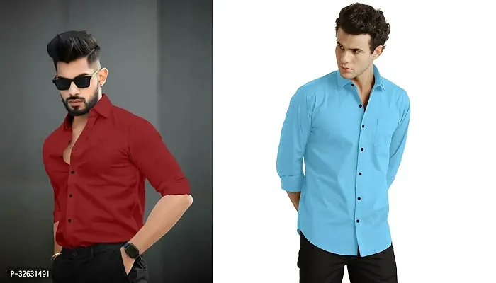 Fabulous Polyester Solid Long Sleeves Casual Shirts For Men- Pack Of 2-thumb0