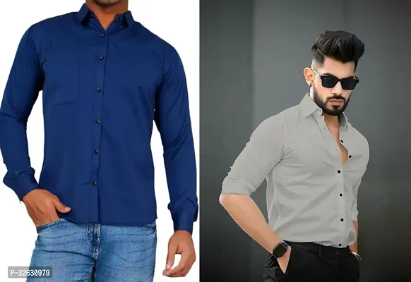 Fabulous Polyester Solid Long Sleeves Casual Shirts For Men- Pack Of 2-thumb0