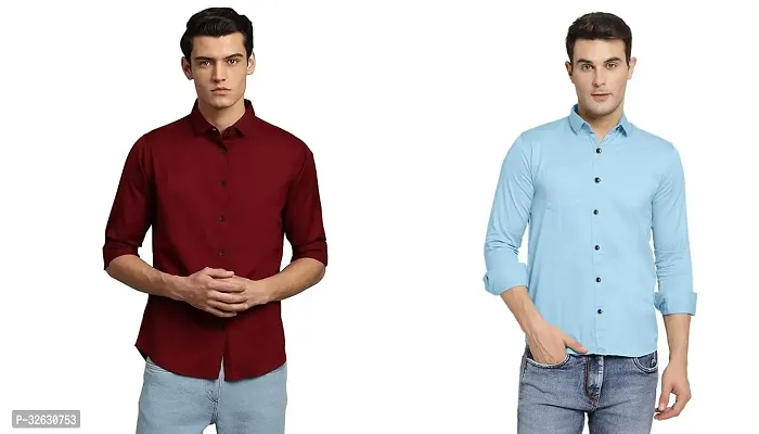 Fabulous Polyester Solid Long Sleeves Casual Shirts For Men- Pack Of 2-thumb0