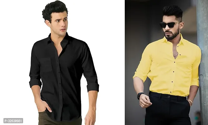 Fabulous Polyester Solid Long Sleeves Casual Shirts For Men- Pack Of 2-thumb0