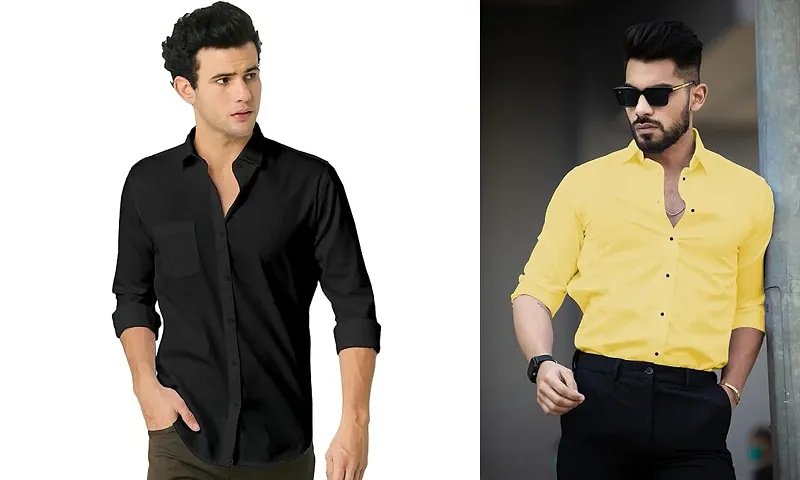 Stylish Polyester Solid Long Sleeves Shirt For Men Pack Of 2