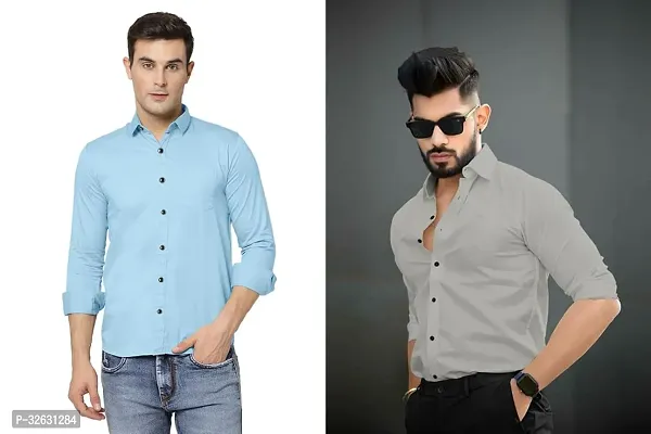 Fabulous Polyester Solid Long Sleeves Casual Shirts For Men- Pack Of 2-thumb0