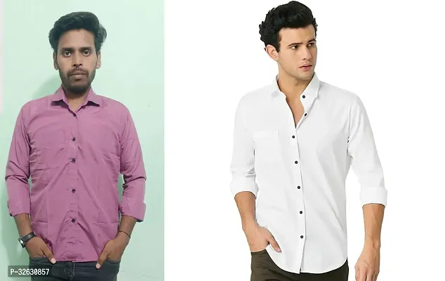 Fabulous Polyester Solid Long Sleeves Casual Shirts For Men- Pack Of 2-thumb0