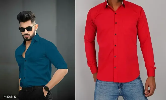 Fabulous Polyester Solid Long Sleeves Casual Shirts For Men- Pack Of 2-thumb0