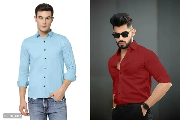 Fabulous Polyester Solid Long Sleeves Casual Shirts For Men- Pack Of 2