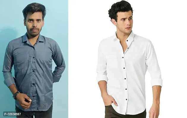 Fabulous Polyester Solid Long Sleeves Casual Shirts For Men- Pack Of 2-thumb0