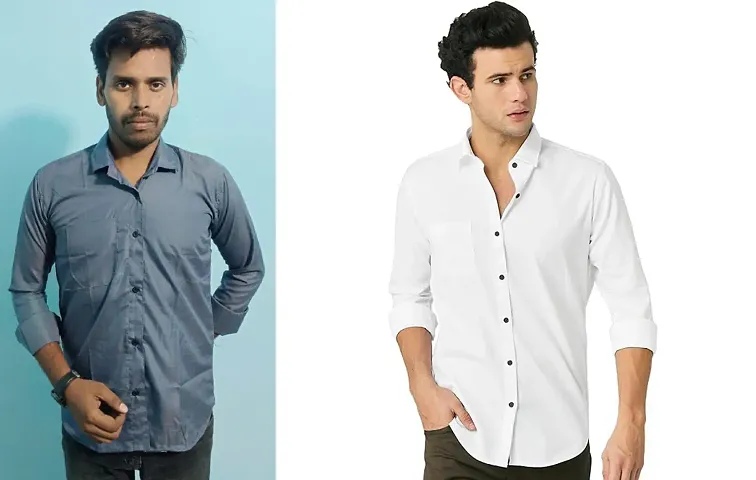 Stylish Polyester Solid Long Sleeves Shirt For Men Pack Of 2