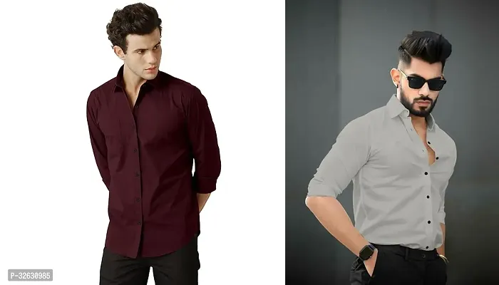 Fabulous Polyester Solid Long Sleeves Casual Shirts For Men- Pack Of 2-thumb0