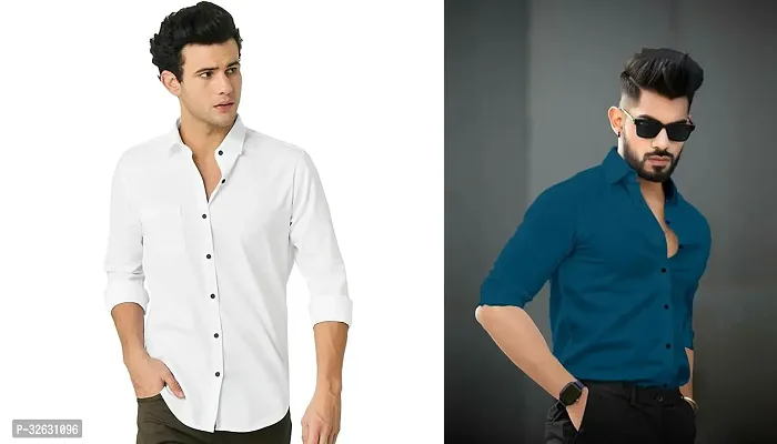 Fabulous Polyester Solid Long Sleeves Casual Shirts For Men- Pack Of 2