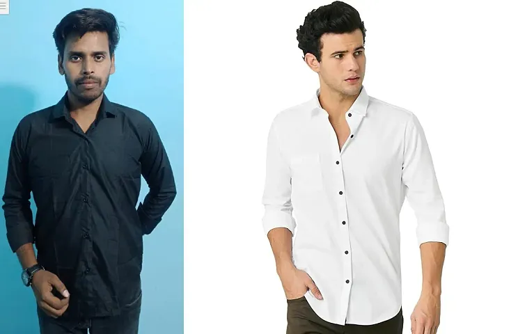 Stylish Polyester Solid Long Sleeves Shirt For Men Pack Of 2