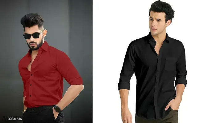 Fabulous Polyester Solid Long Sleeves Casual Shirts For Men- Pack Of 2-thumb0