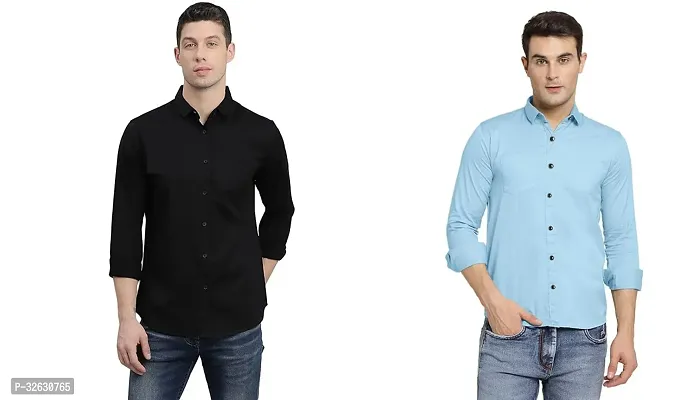 Fabulous Polyester Solid Long Sleeves Casual Shirts For Men- Pack Of 2-thumb0