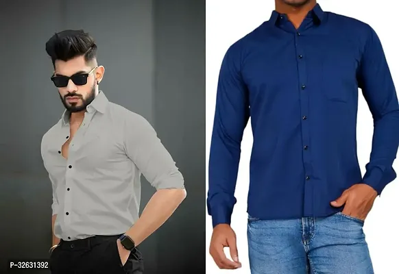 Fabulous Polyester Solid Long Sleeves Casual Shirts For Men- Pack Of 2-thumb0