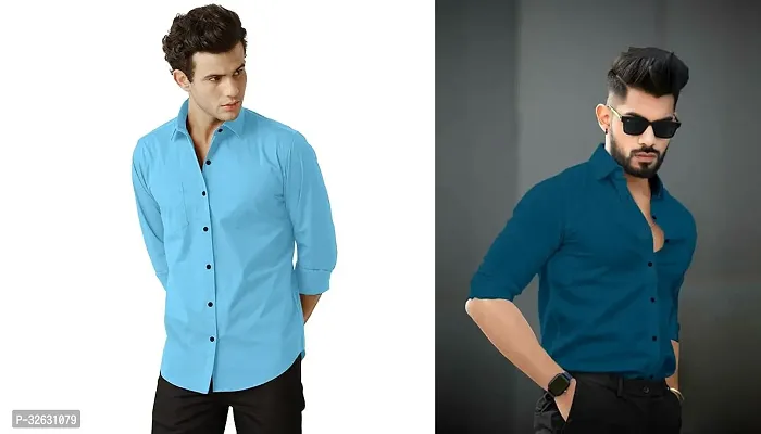 Fabulous Polyester Solid Long Sleeves Casual Shirts For Men- Pack Of 2-thumb0