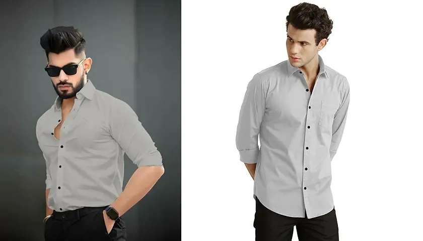 Stylish Polyester Solid Long Sleeves Shirt For Men Pack Of 2