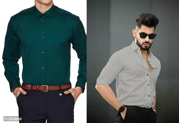 Fabulous Polyester Solid Long Sleeves Casual Shirts For Men- Pack Of 2-thumb0