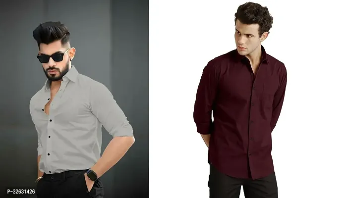 Fabulous Polyester Solid Long Sleeves Casual Shirts For Men- Pack Of 2-thumb0