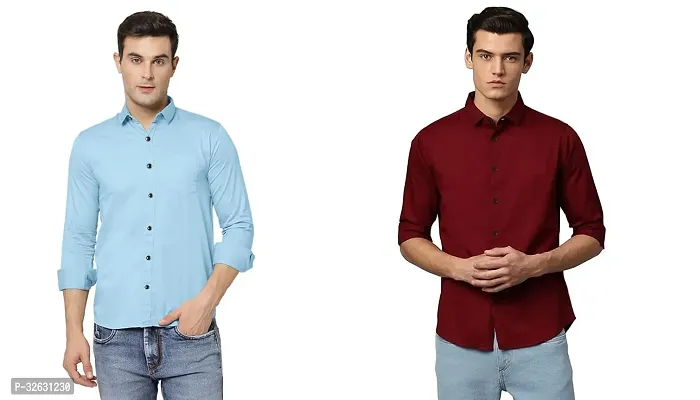 Fabulous Polyester Solid Long Sleeves Casual Shirts For Men- Pack Of 2-thumb0