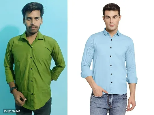 Fabulous Polyester Solid Long Sleeves Casual Shirts For Men- Pack Of 2