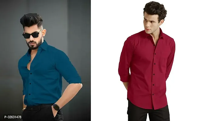 Fabulous Polyester Solid Long Sleeves Casual Shirts For Men- Pack Of 2-thumb0