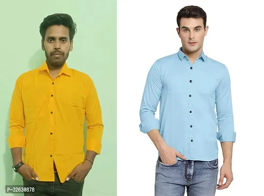 Fabulous Polyester Solid Long Sleeves Casual Shirts For Men- Pack Of 2-thumb0