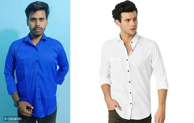 Fabulous Polyester Solid Long Sleeves Casual Shirts For Men- Pack Of 2-thumb0