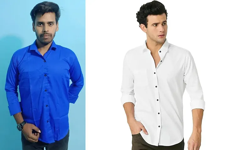 Stylish Polyester Solid Long Sleeves Shirt For Men Pack Of 2