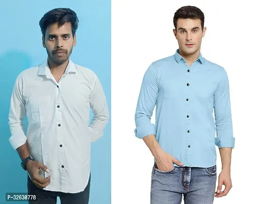 Fabulous Polyester Solid Long Sleeves Casual Shirts For Men- Pack Of 2-thumb0