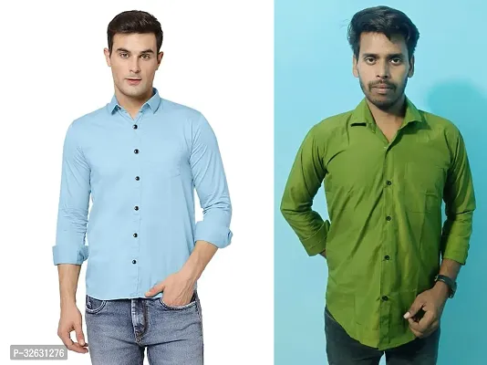 Fabulous Polyester Solid Long Sleeves Casual Shirts For Men- Pack Of 2-thumb0