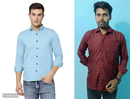 Fabulous Polyester Solid Long Sleeves Casual Shirts For Men- Pack Of 2-thumb0